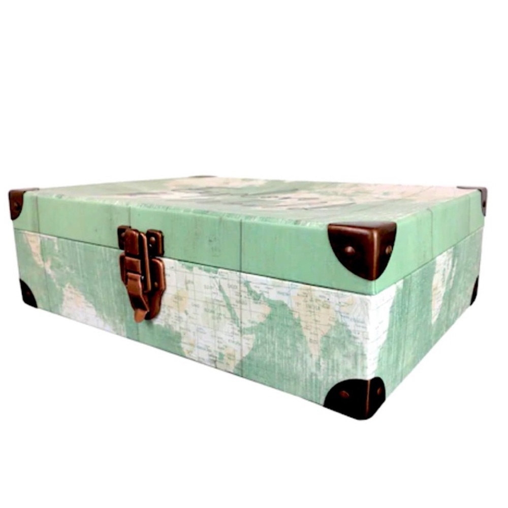 Vintage Green Map Decorative Storage Box with Brass Latch (683479)